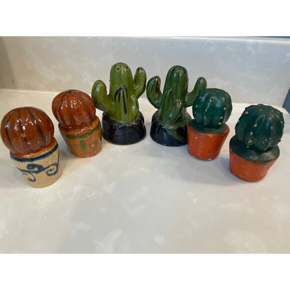 3 Sets of Vintage Cactus Salt & Pepper Shakers